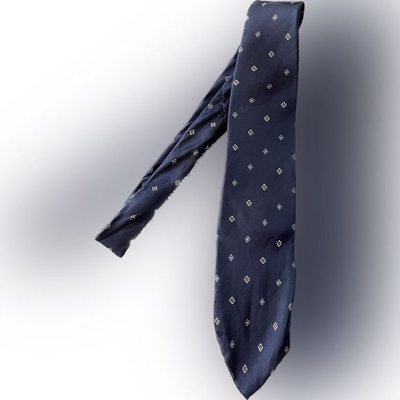 Vintage Christian Dior Silk Tie Navy Blue Print - Picture 7 of 7